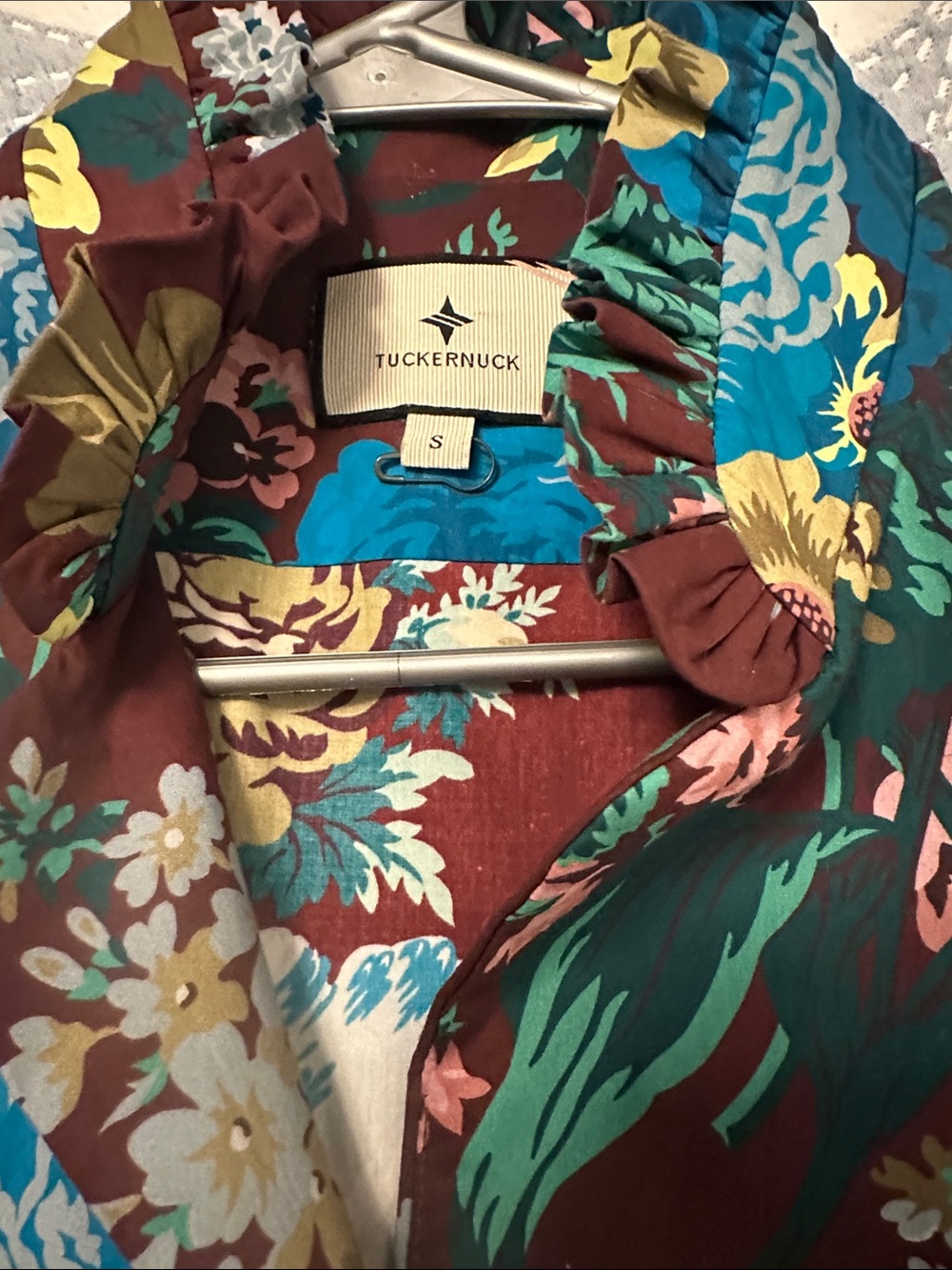 Tuckernuck Burgundy Midi Dress with Teal & Yellow Floral Print - Picture 7 of 7